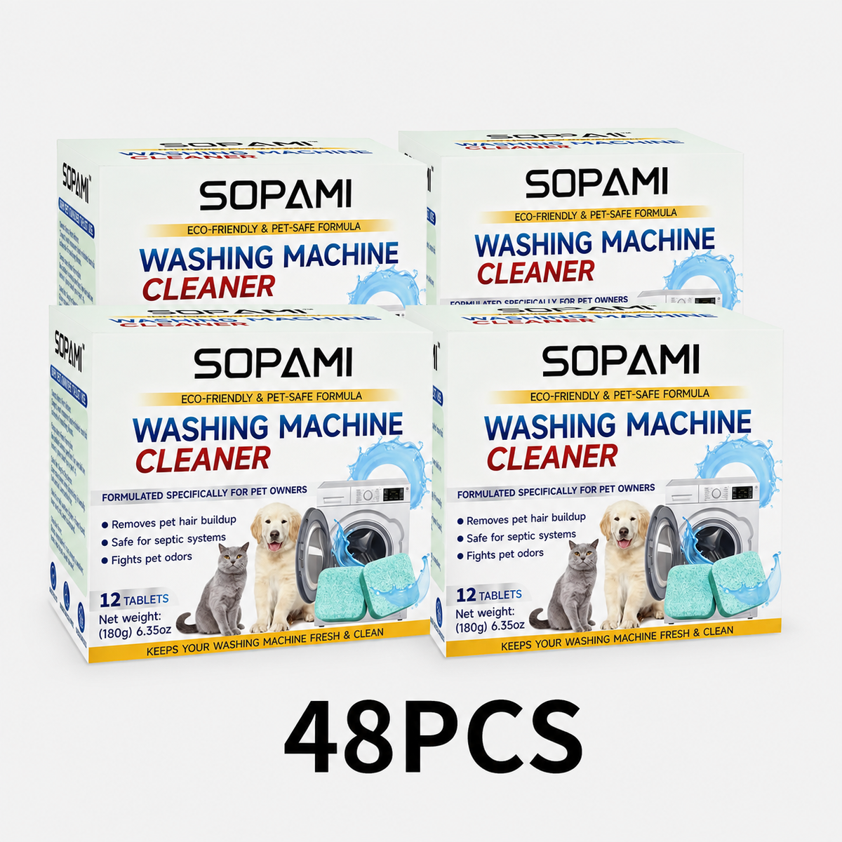 SOPAMI Washing Machine Cleaner Tablets | Pet-Safe Eco-Friendly Deep Clean, Neutralizes Odors & Hair Build-Up