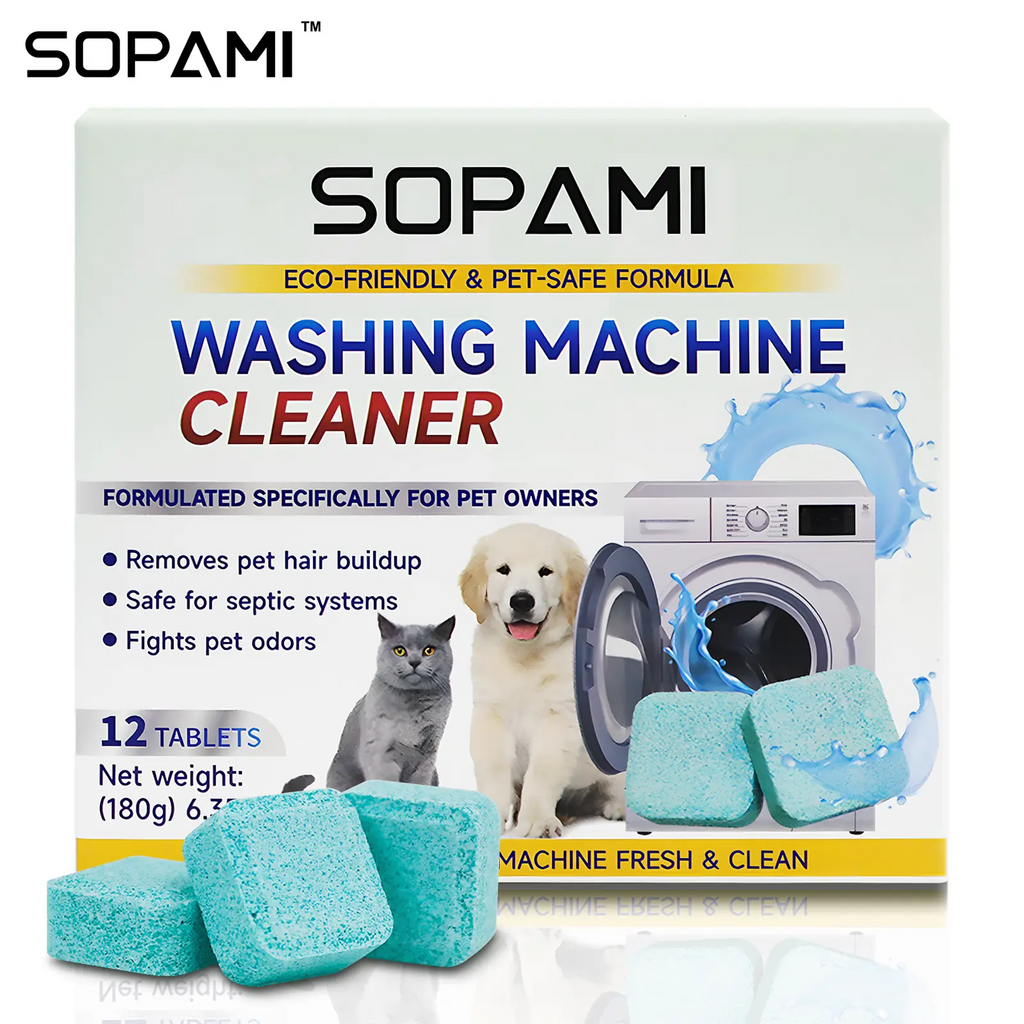 SOPAMI Washing Machine Cleaner Tablets | Pet-Safe Eco-Friendly Deep Clean, Neutralizes Odors & Hair Build-Up