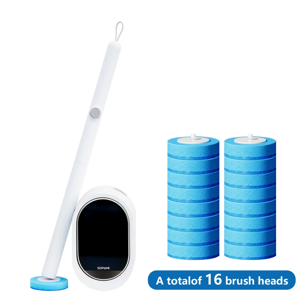 Disposable Toilet Brush Kit – No-Touch Rotating Cleaner with Handle & Refill Heads for Under-Rim & Corner Cleaning