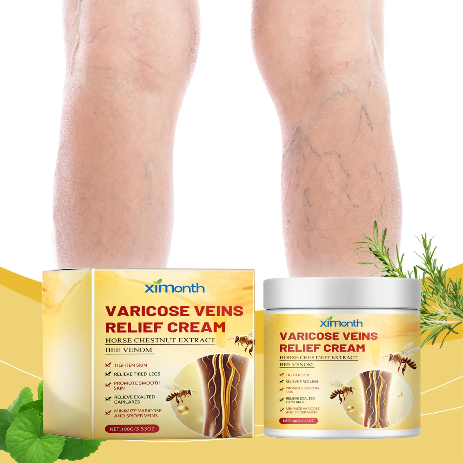 Pain & Swelling Relief Body Lotion, 100g Moisturizer  Bee Venom Extract Varicose Veins Cream,