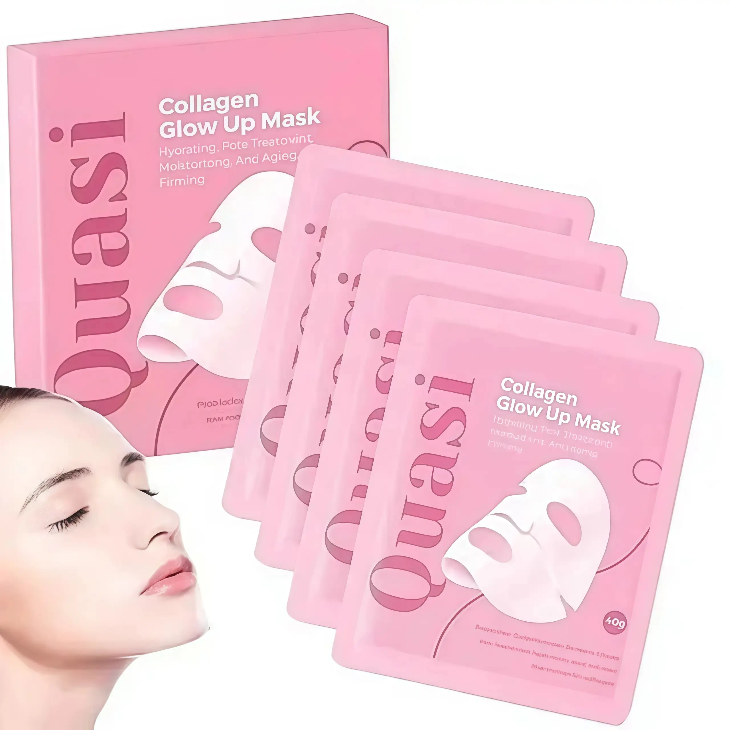 Quasi BioCollagen Face Mask, Firm Skin Deep HydratingMasks for Wrinkle Reduction and PoreMinimization - Glow like Glass Skin (2 Box × 8Pcs)