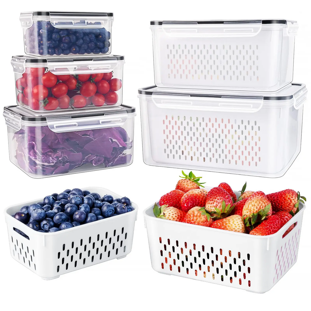 5-Pack Fridge Organizer Containers with Removable Colander – Stackable BPA-Free Food Storage for Fruits, Veggies & Meat
