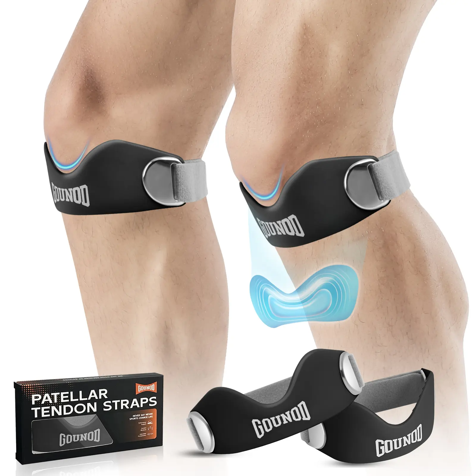 Silicone Patella Knee Strap 2-Pack – Anti-Slip Patellar Tendon Support for Running, Basketball & Gym