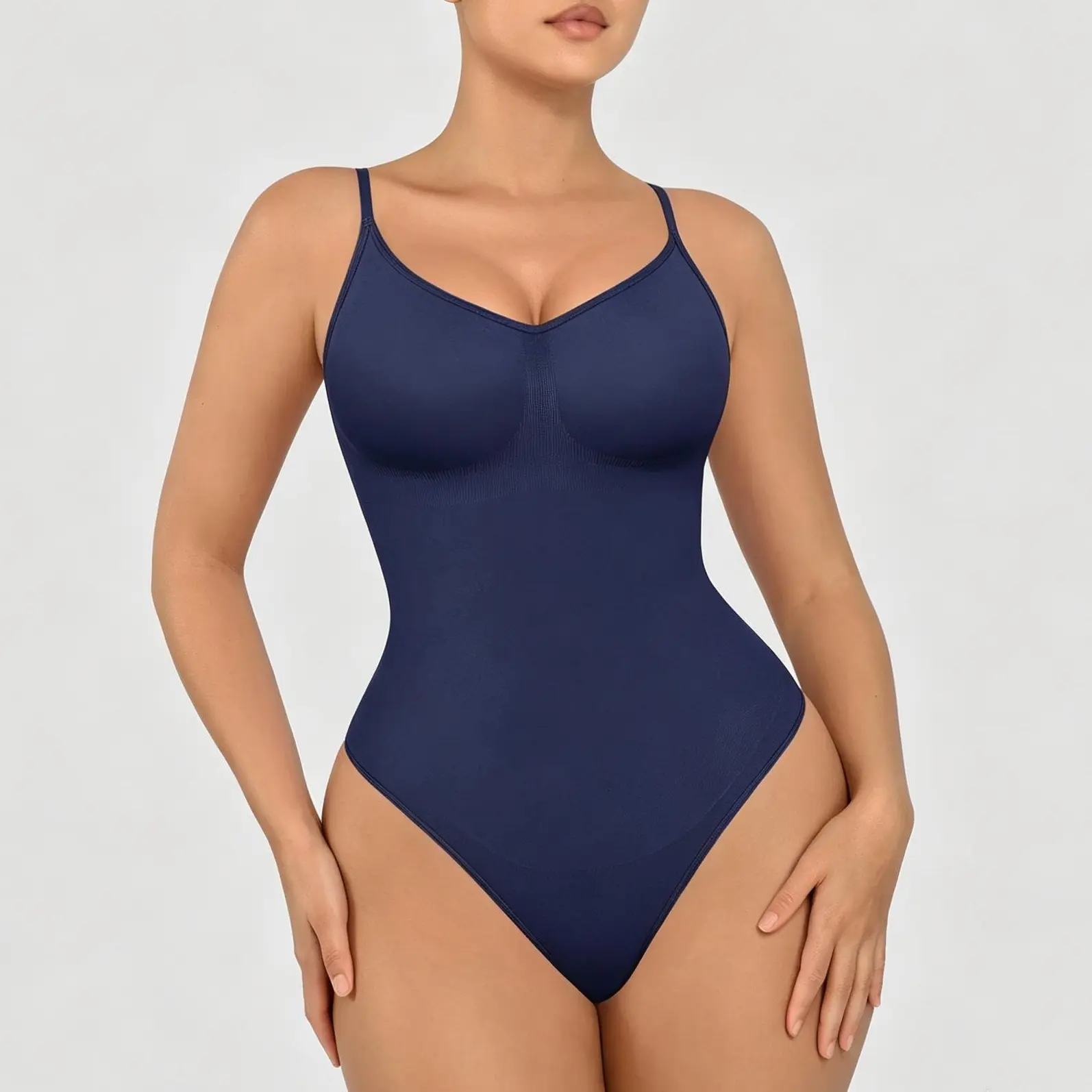 Women's Seamless Thong Bodysuit Shapewear – Tummy Control, Open Crotch, Plus Size XS–5XL