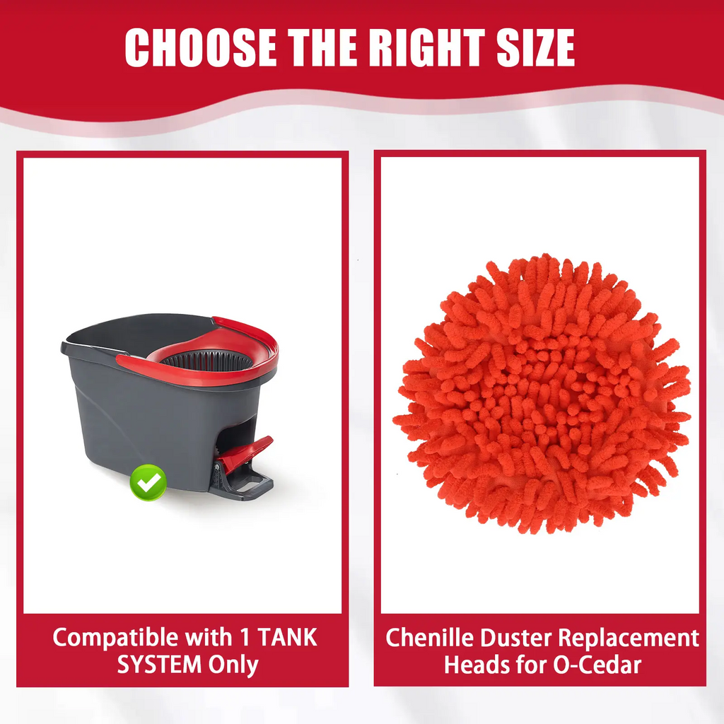 O-Cedar Replacement Mop Heads – Chenille Duster & Scrub Pad Set (Compatible with One-Tank System)