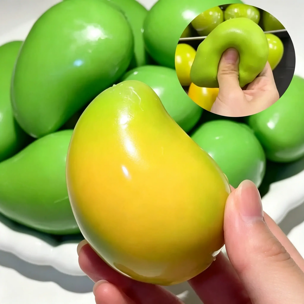Color Changing Mango Squishy | Heat-Activated ASMR Stress Ball, Crunchy Bead-Filled Fidget Toy