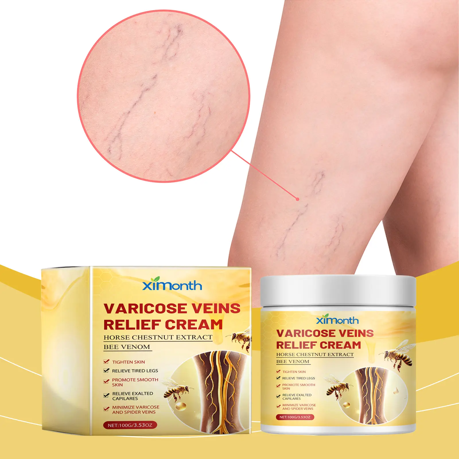 Pain & Swelling Relief Body Lotion, 100g Moisturizer  Bee Venom Extract Varicose Veins Cream,