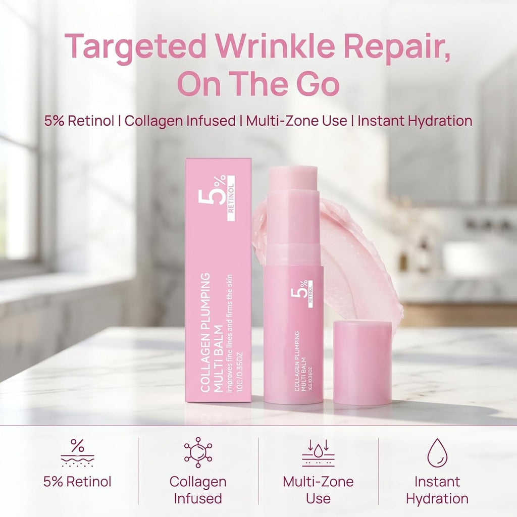 Pink Collagen Volume Multi Balm Stick, Collagen Plumping Balm, Retinol & Peptide