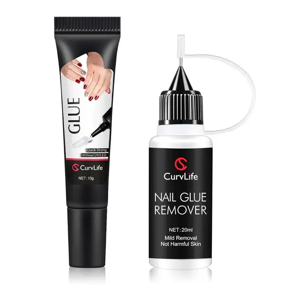 Semi-Solid Nail Glue & Remover Kit | 10-Second Quick Dry, No UV Lamp, Press-On Nails & Acrylic Tips