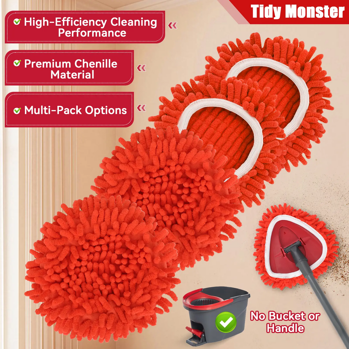 O-Cedar Replacement Mop Heads – Chenille Duster & Scrub Pad Set (Compatible with One-Tank System)