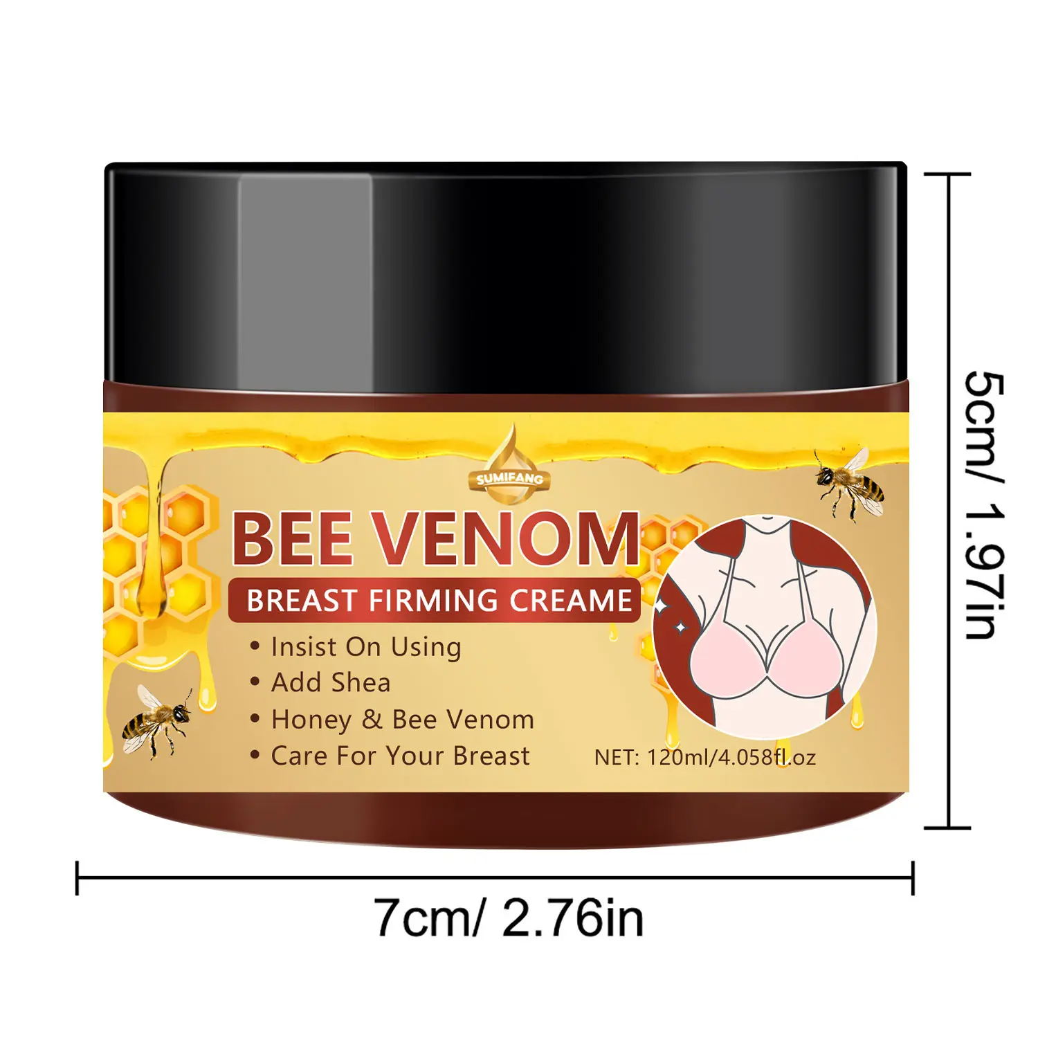 Nourishing Chest and Body Lotion with Shea Butter and Bee Venom Extract, Massage Cream Moisturizer for Women, 120 ml