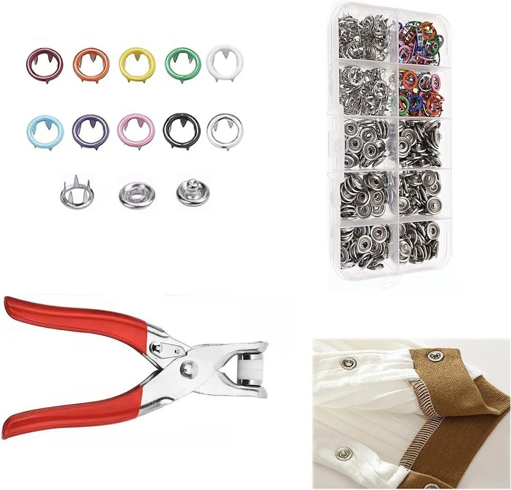 Invisible Snap Button Kit with Pliers – 100pcs Colored Metal Buckles for DIY Sewing, Clothing & Hats