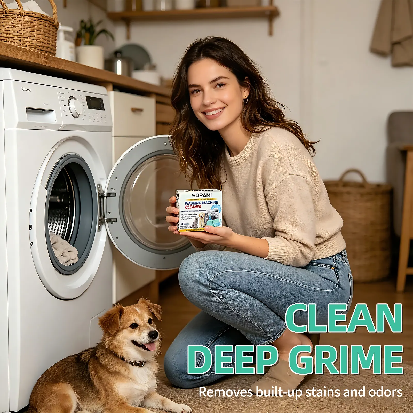 SOPAMI Washing Machine Cleaner Tablets | Pet-Safe Eco-Friendly Deep Clean, Neutralizes Odors & Hair Build-Up