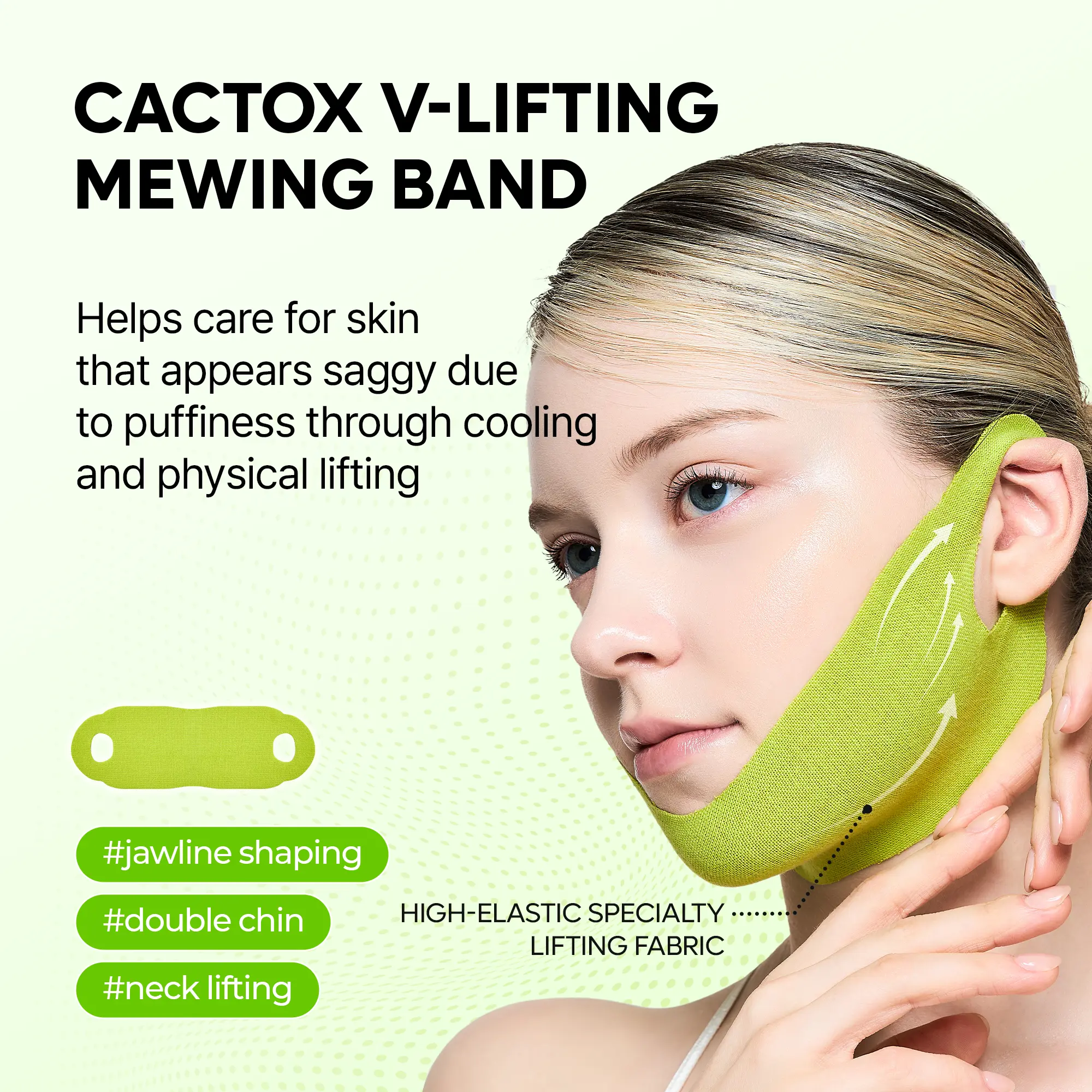 V-LIFTING MEWING BAND with Cactus Cooling Reduce Puffiness & Pore Tightening for Visible Pore Care Skin Repair