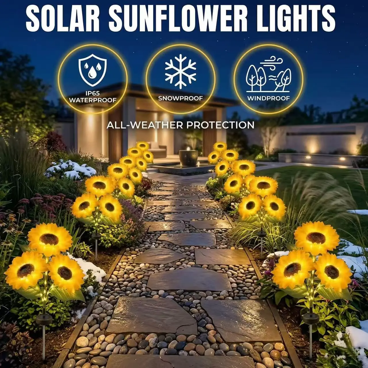 Solar Powered LED Sunflower Garden Lights – Waterproof IP65, Realistic Glow | Set of 2, 4 or 6