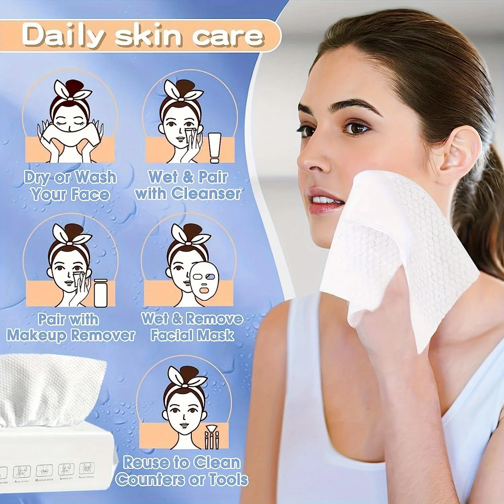 Disposable Face Towels, 1/2/4/6/8/10 Packs Soft Gentle Multi-Purpose Facial Cleansing Pads