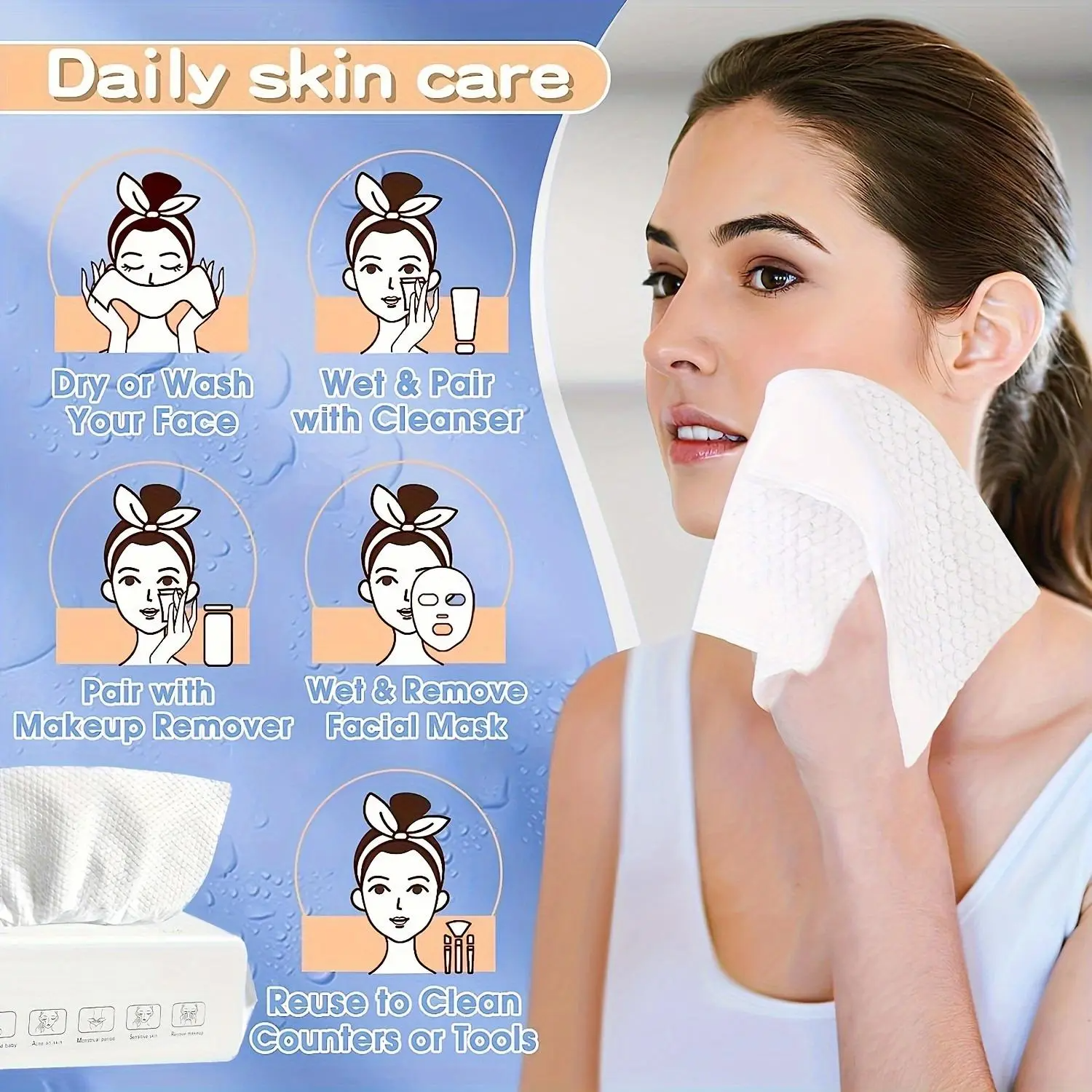 Disposable Face Towels, 1/2/4/6/8/10 Packs Soft Gentle Multi-Purpose Facial Cleansing Pads