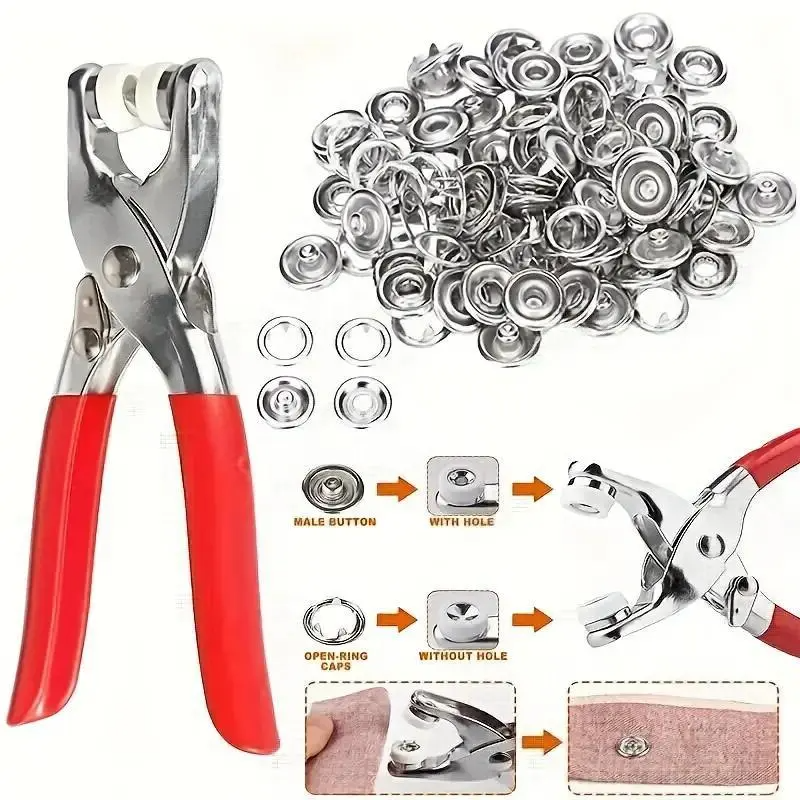 Invisible Snap Button Kit with Pliers – 100pcs Colored Metal Buckles for DIY Sewing, Clothing & Hats