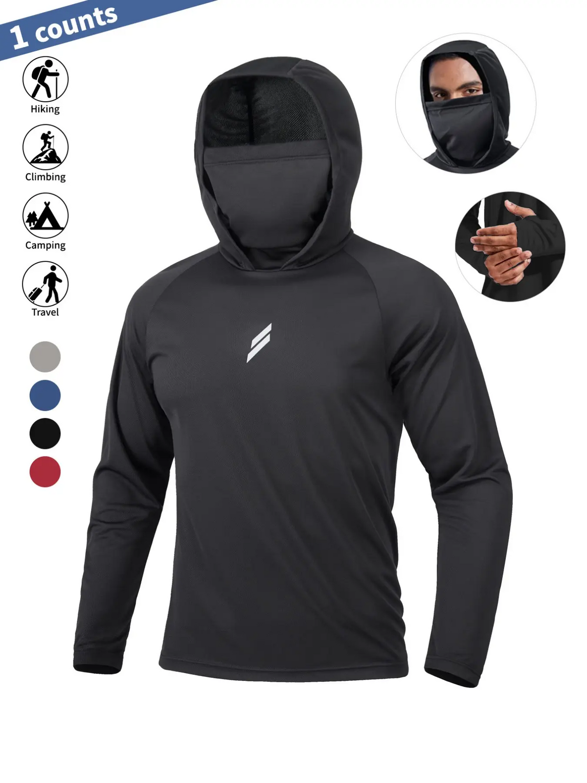 Men's UV Protection Hooded Shirt with Face Mask – Quick-Dry, Breathable | S–2XL