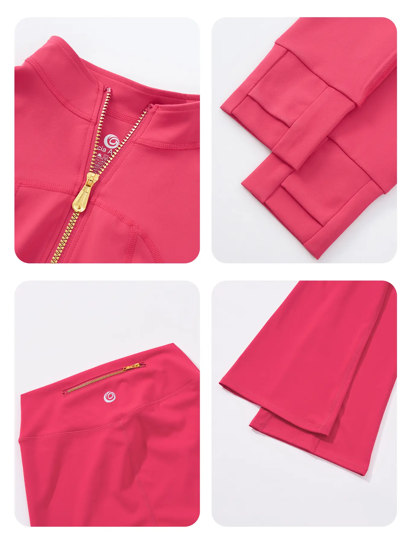 Women's Soft Brushed Sporty Tracksuit Set | Gold Zipper Jacket & 25'' Inseam Leggings with Thumbholes