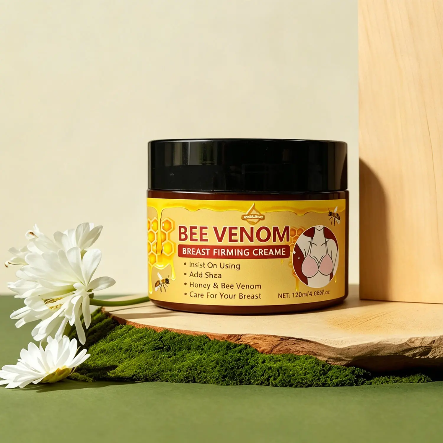 Nourishing Chest and Body Lotion with Shea Butter and Bee Venom Extract, Massage Cream Moisturizer for Women, 120 ml