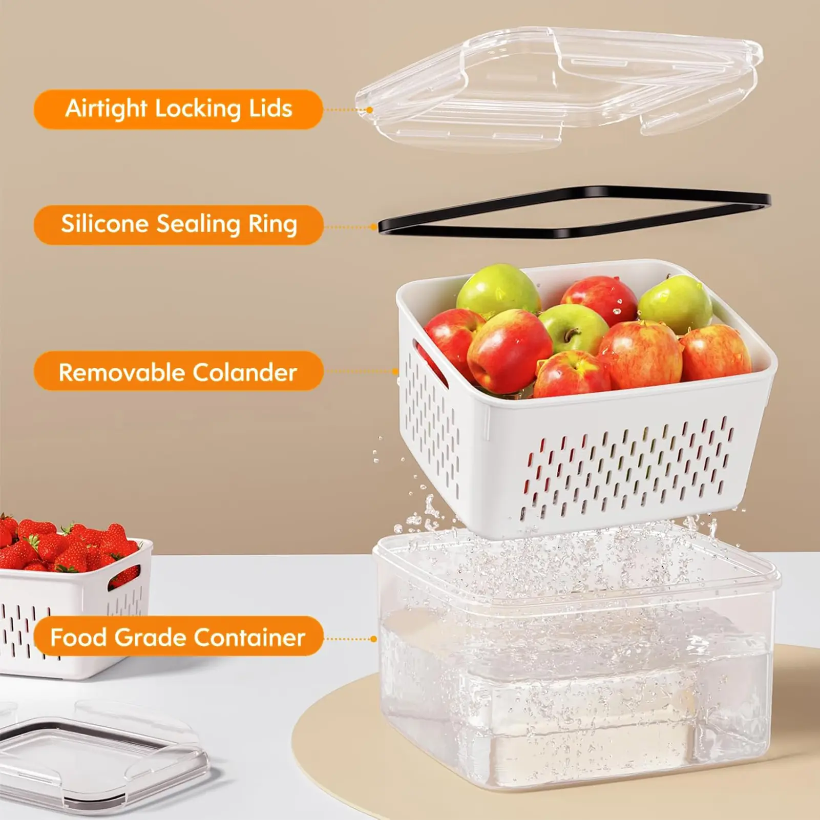 5-Pack Fridge Organizer Containers with Removable Colander – Stackable BPA-Free Food Storage for Fruits, Veggies & Meat