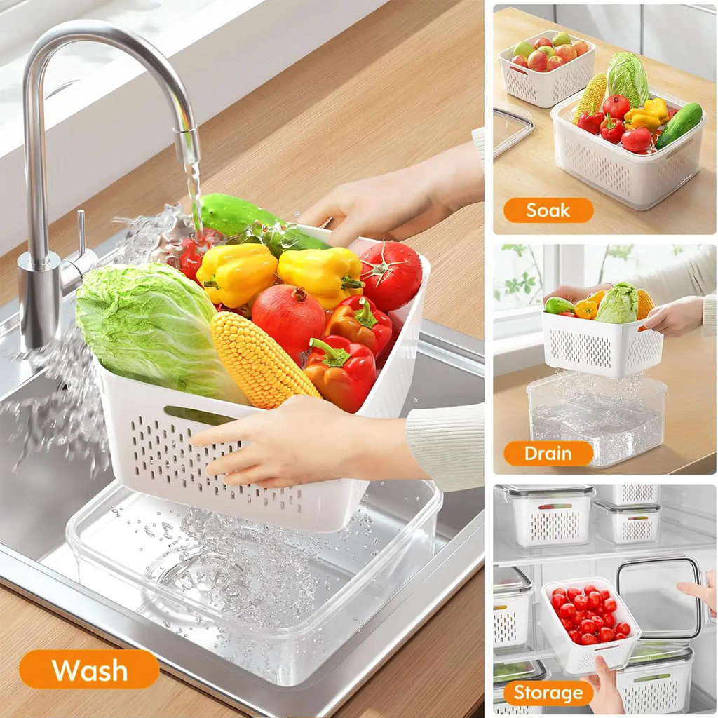5-Pack Fridge Organizer Containers with Removable Colander – Stackable BPA-Free Food Storage for Fruits, Veggies & Meat