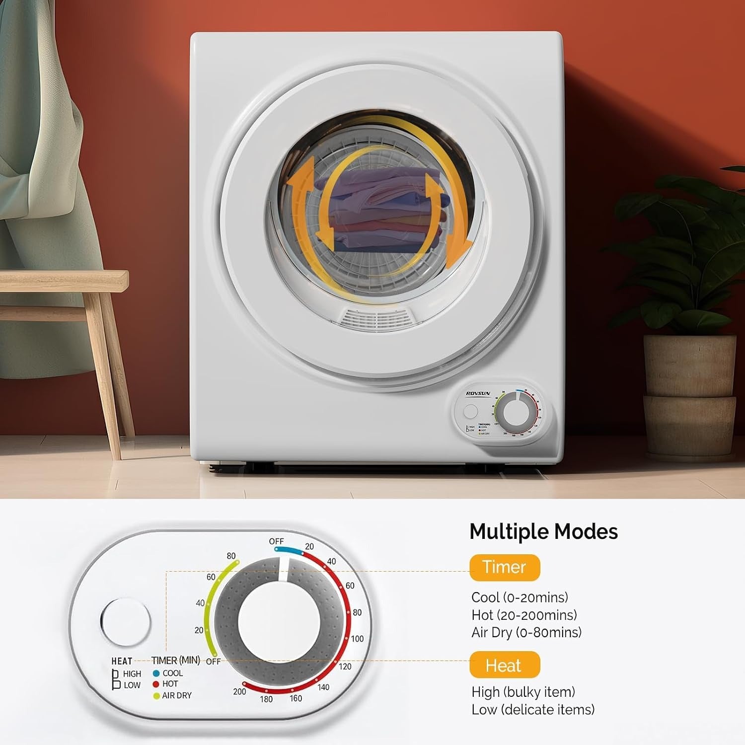 Portable Clothes Dryer – 110V Front Load Tumble Dryer with Stainless Steel Tub