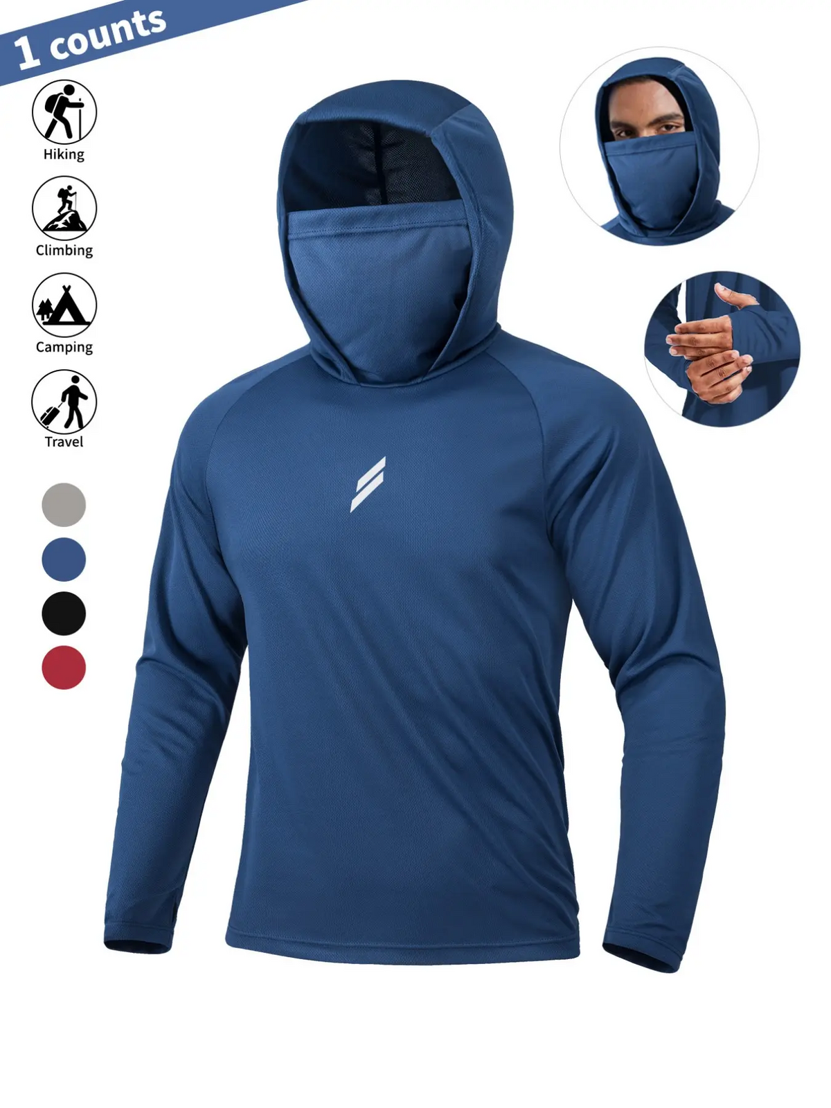 Men's UV Protection Hooded Shirt with Face Mask – Quick-Dry, Breathable | S–2XL