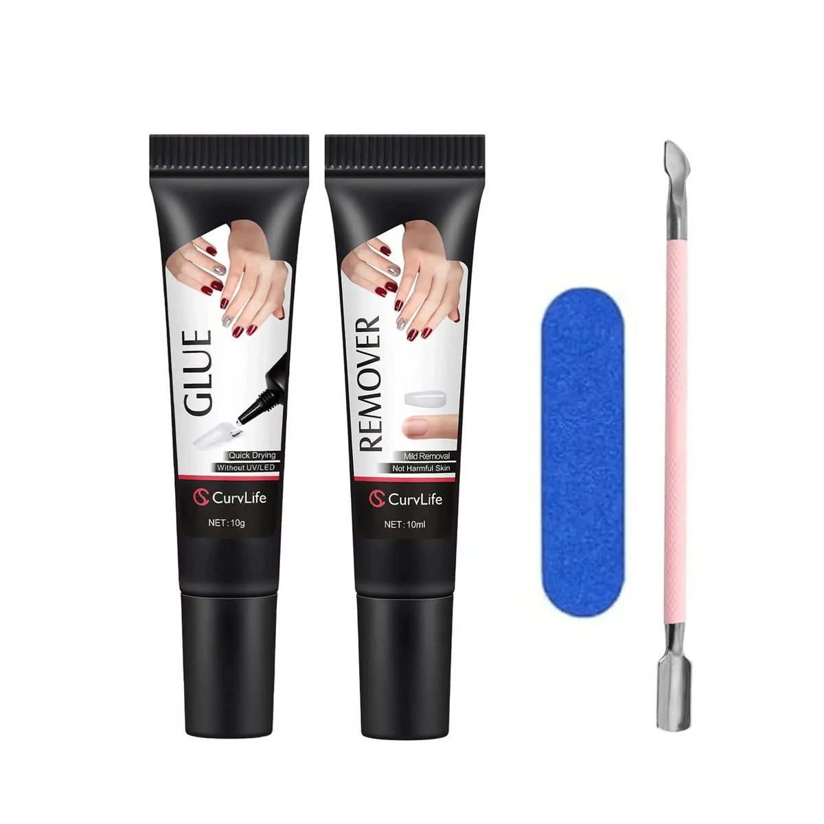 Semi-Solid Nail Glue & Remover Kit | 10-Second Quick Dry, No UV Lamp, Press-On Nails & Acrylic Tips