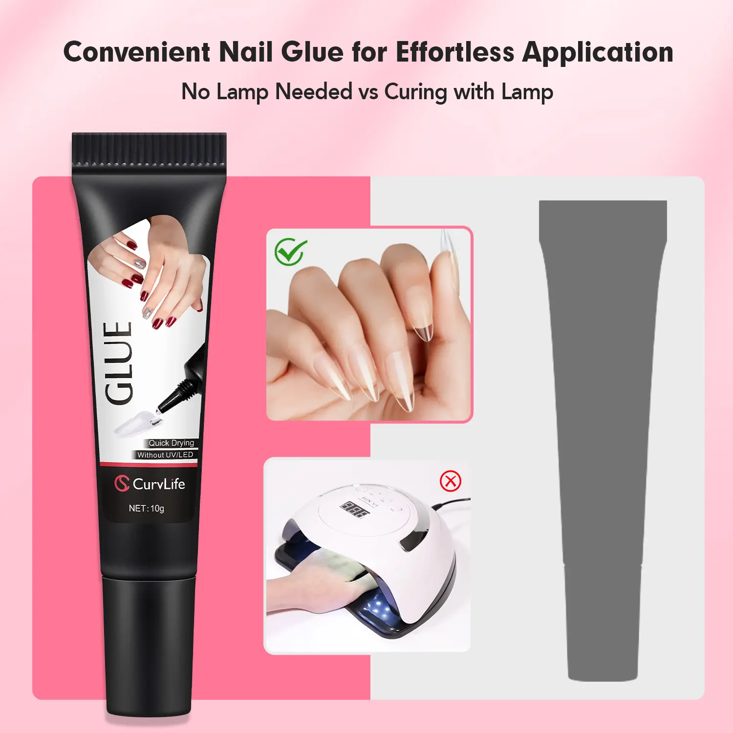 Semi-Solid Nail Glue & Remover Kit | 10-Second Quick Dry, No UV Lamp, Press-On Nails & Acrylic Tips