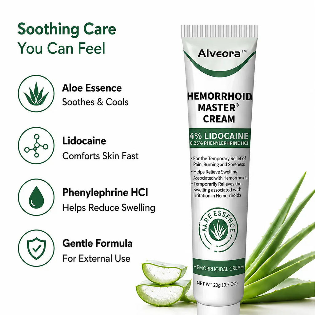 Alveora Hemorrhoidal Cream with Lidocaine & Aloe Vera – Soothing Relief for Hemorrhoid Discomfort & Itching