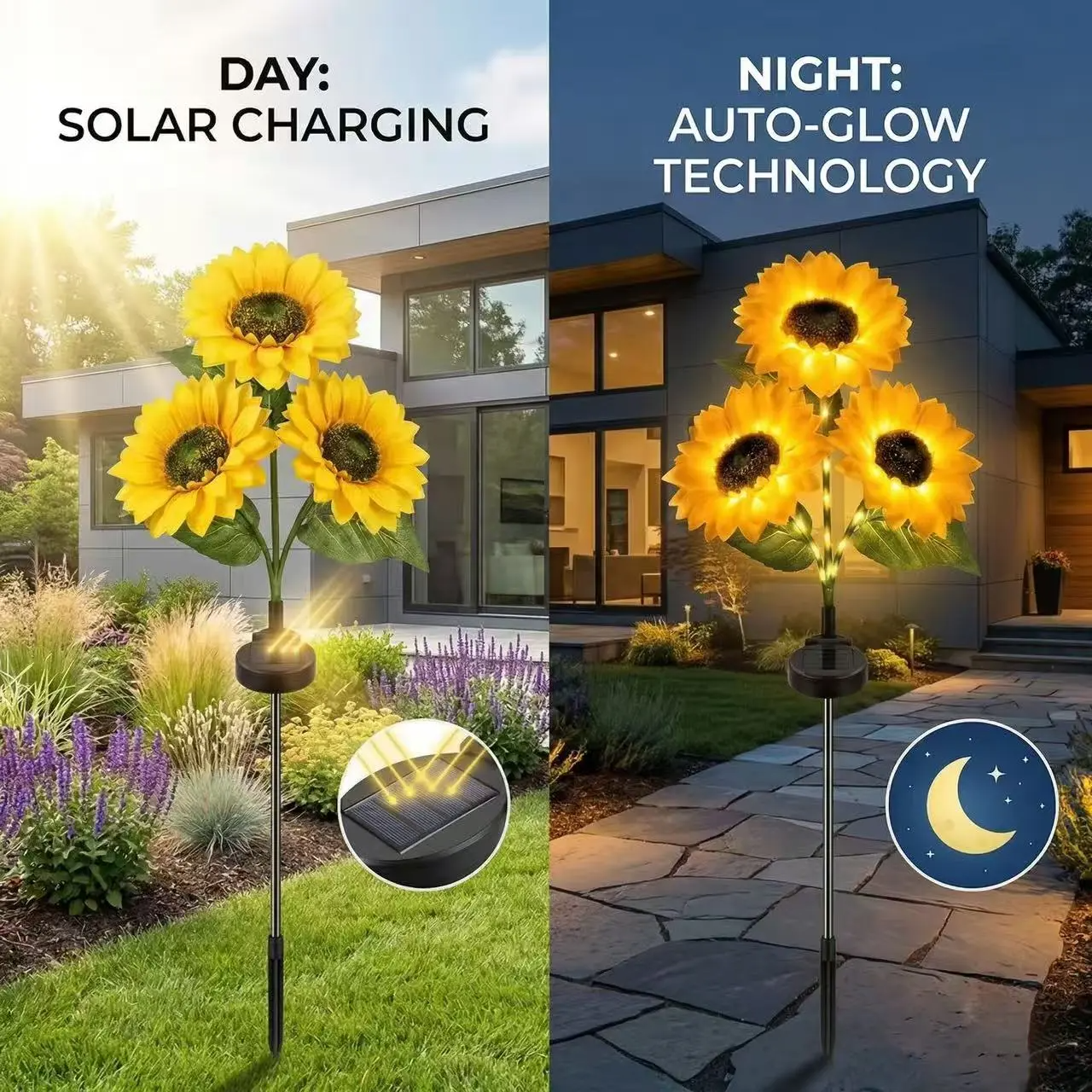 Solar Powered LED Sunflower Garden Lights – Waterproof IP65, Realistic Glow | Set of 2, 4 or 6