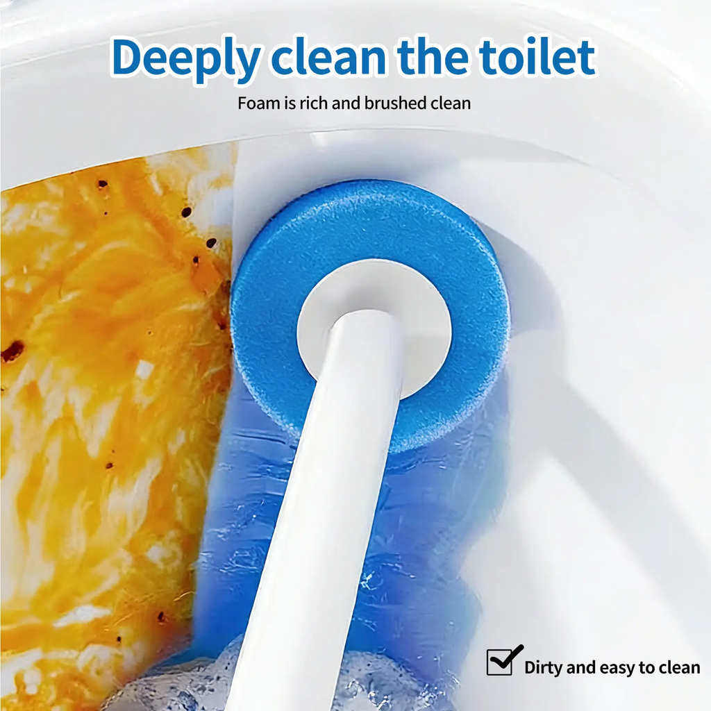 Disposable Toilet Brush Kit – No-Touch Rotating Cleaner with Handle & Refill Heads for Under-Rim & Corner Cleaning