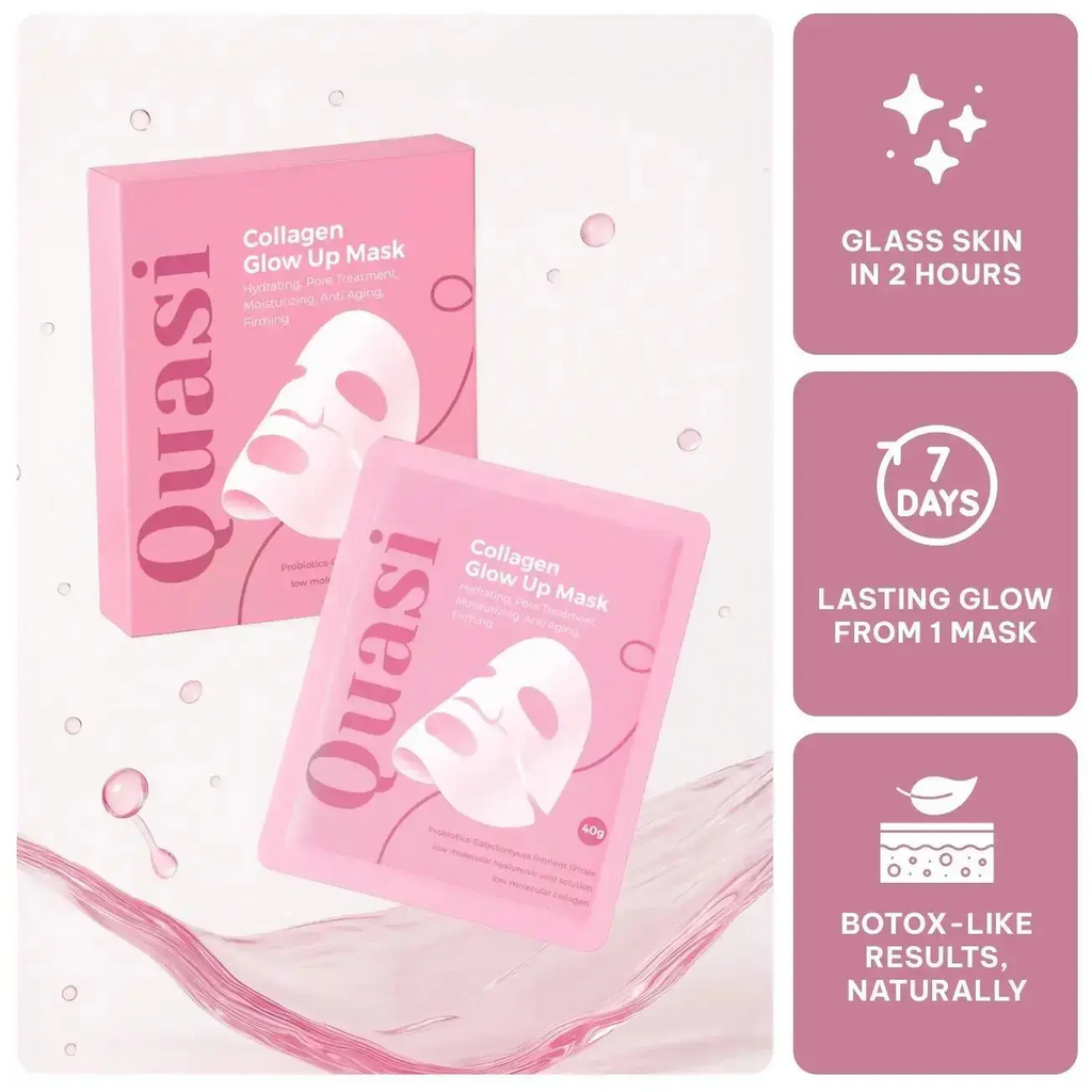 Quasi BioCollagen Face Mask, Firm Skin Deep HydratingMasks for Wrinkle Reduction and PoreMinimization - Glow like Glass Skin (2 Box × 8Pcs)