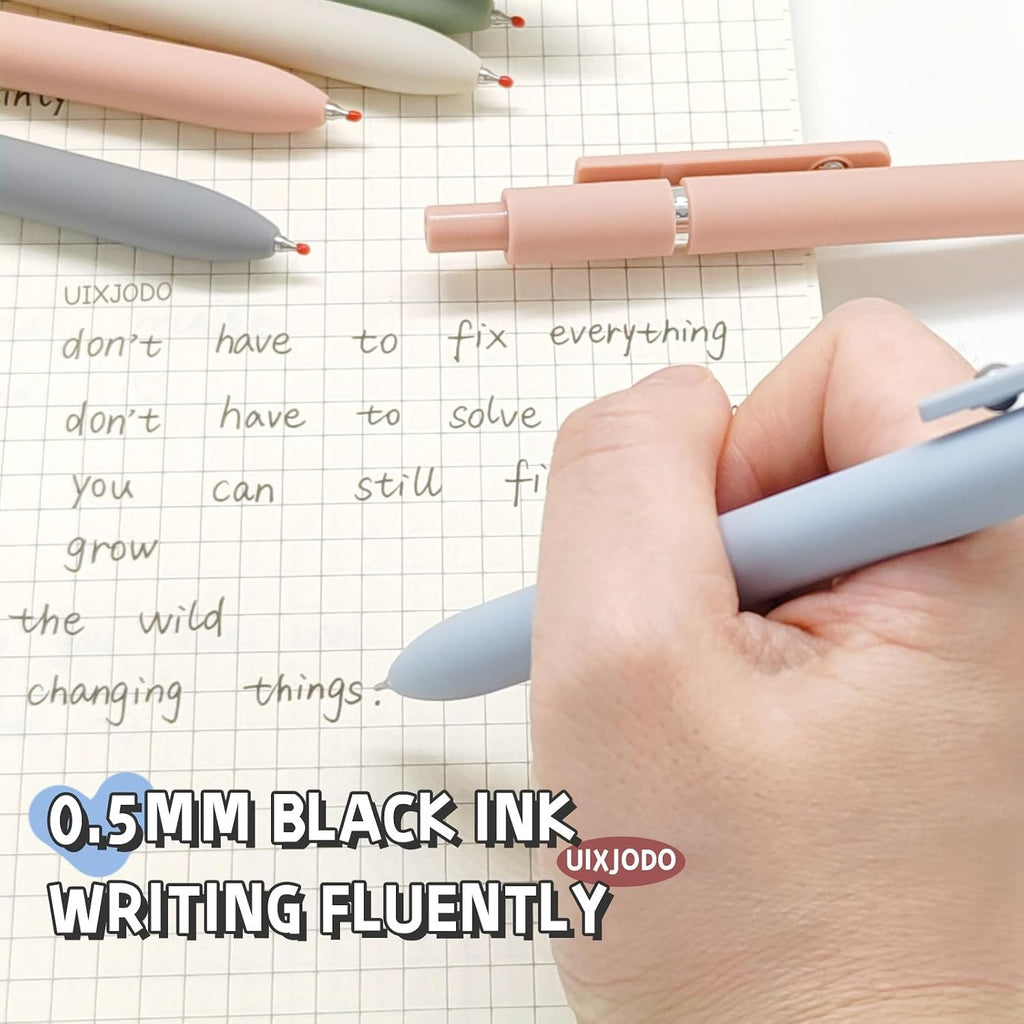 Retractable Gel Pens 0.5mm – Fine Point Black Ink, Morandi Aesthetic for Journaling & Note Taking