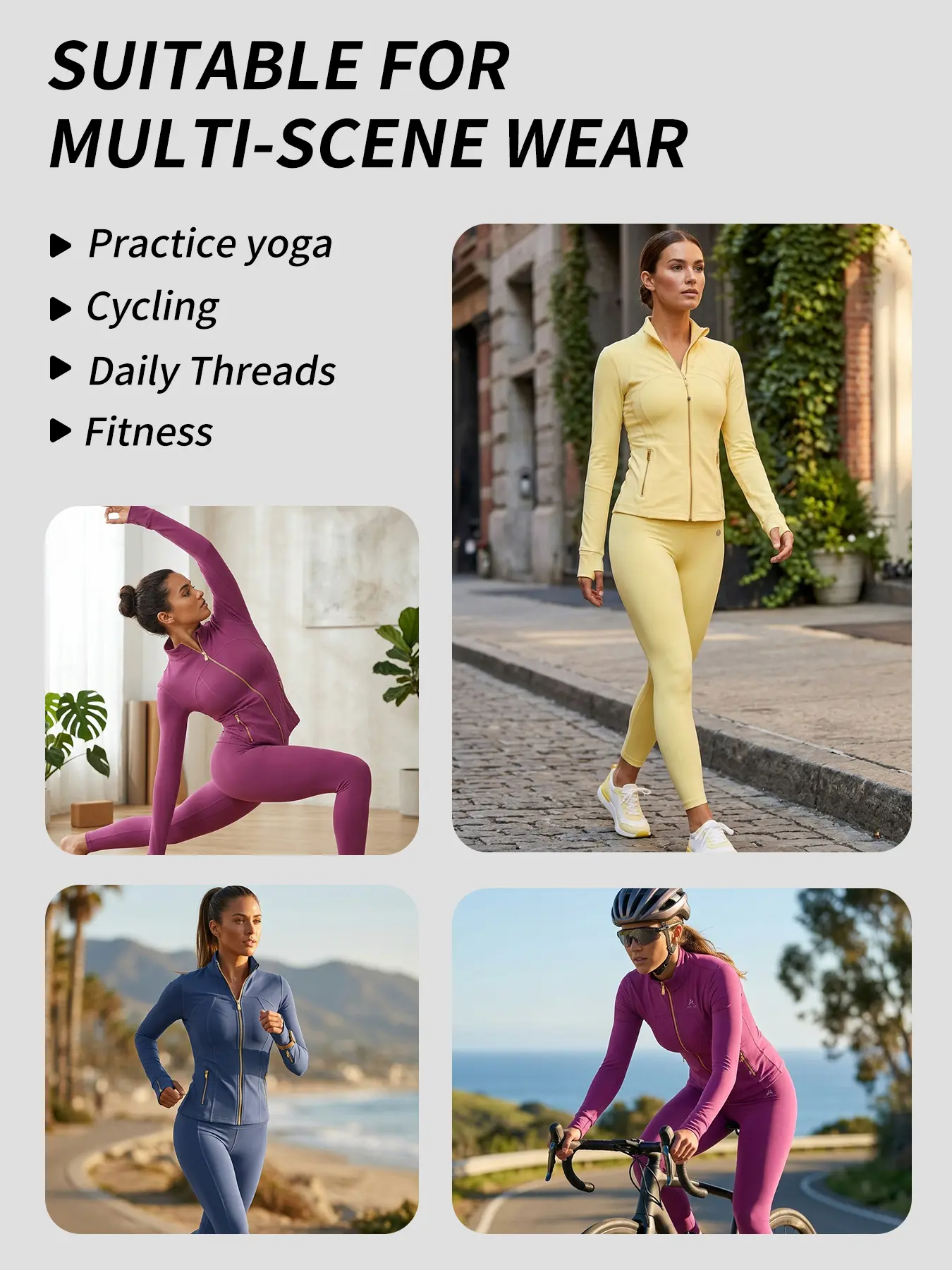 Women's Soft Brushed Sporty Tracksuit Set | Gold Zipper Jacket & 25'' Inseam Leggings with Thumbholes