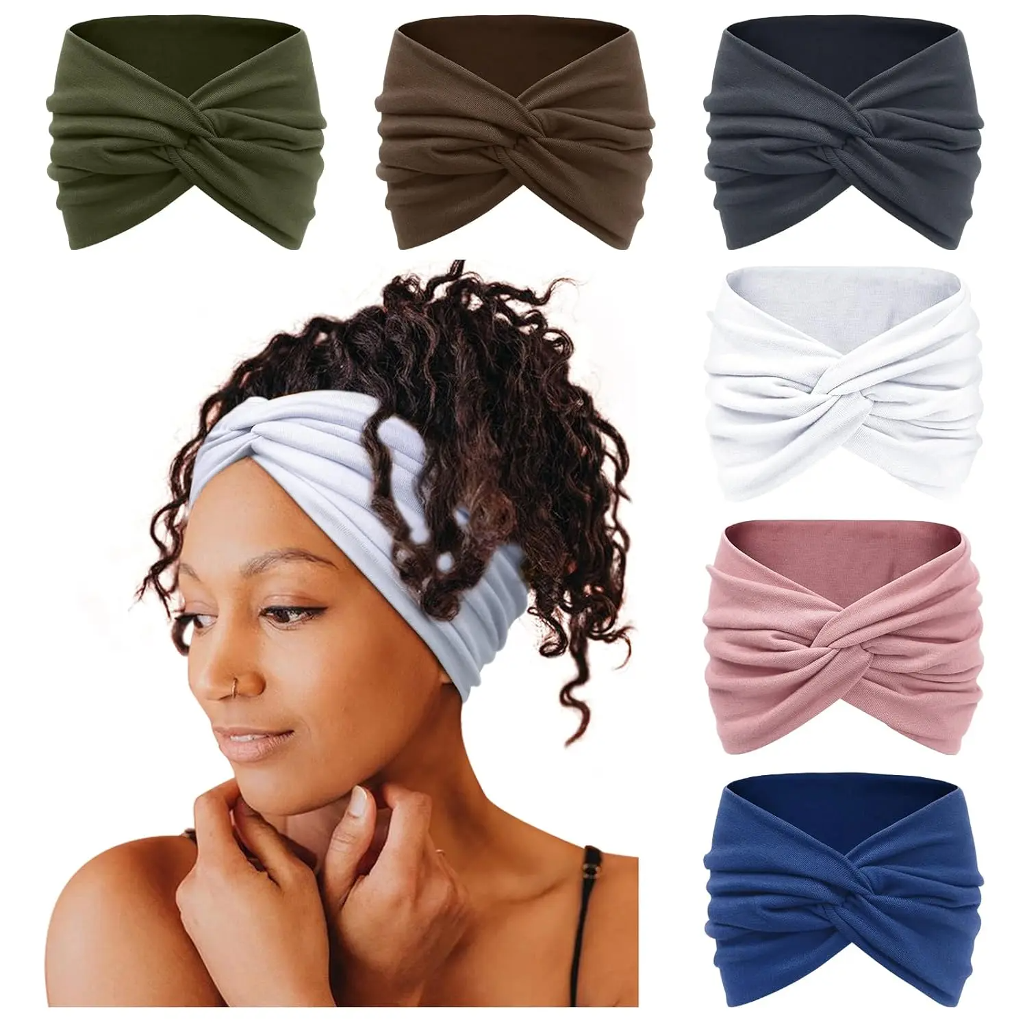 6-Pack Boho Wide Headbands for Women – Stretchy Non-Slip Workout & Yoga Hair Wraps