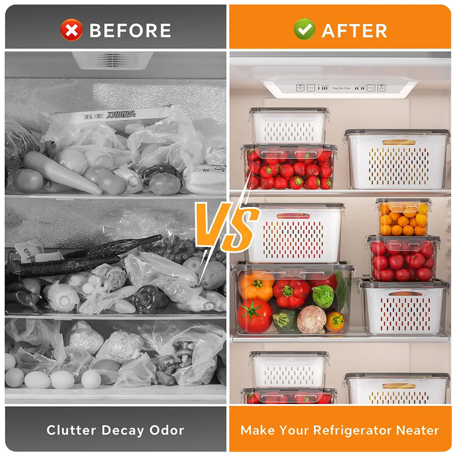 5-Pack Fridge Organizer Containers with Removable Colander – Stackable BPA-Free Food Storage for Fruits, Veggies & Meat