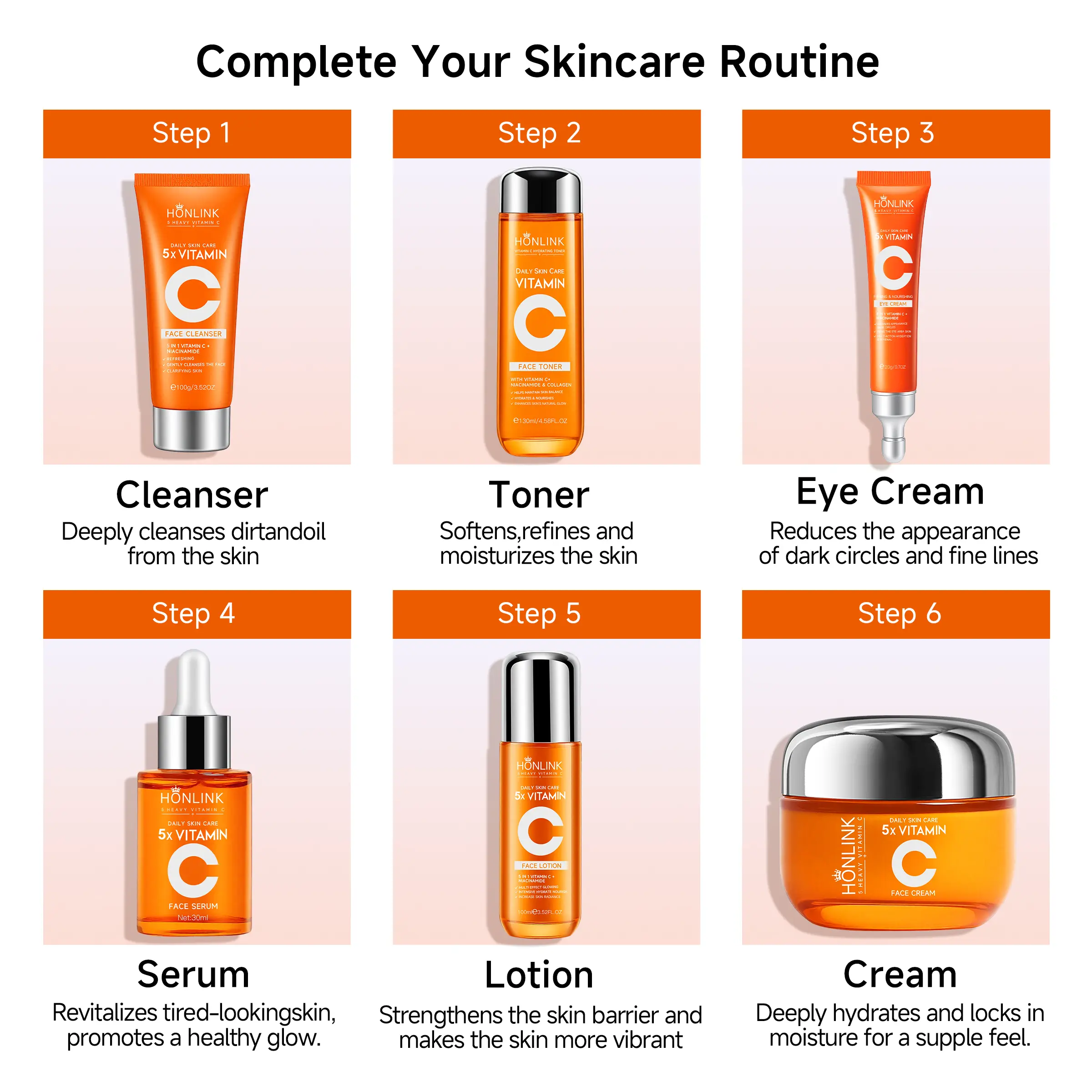Skincare Set for Glass Skin - 5x Vitamin C, Niacinamide