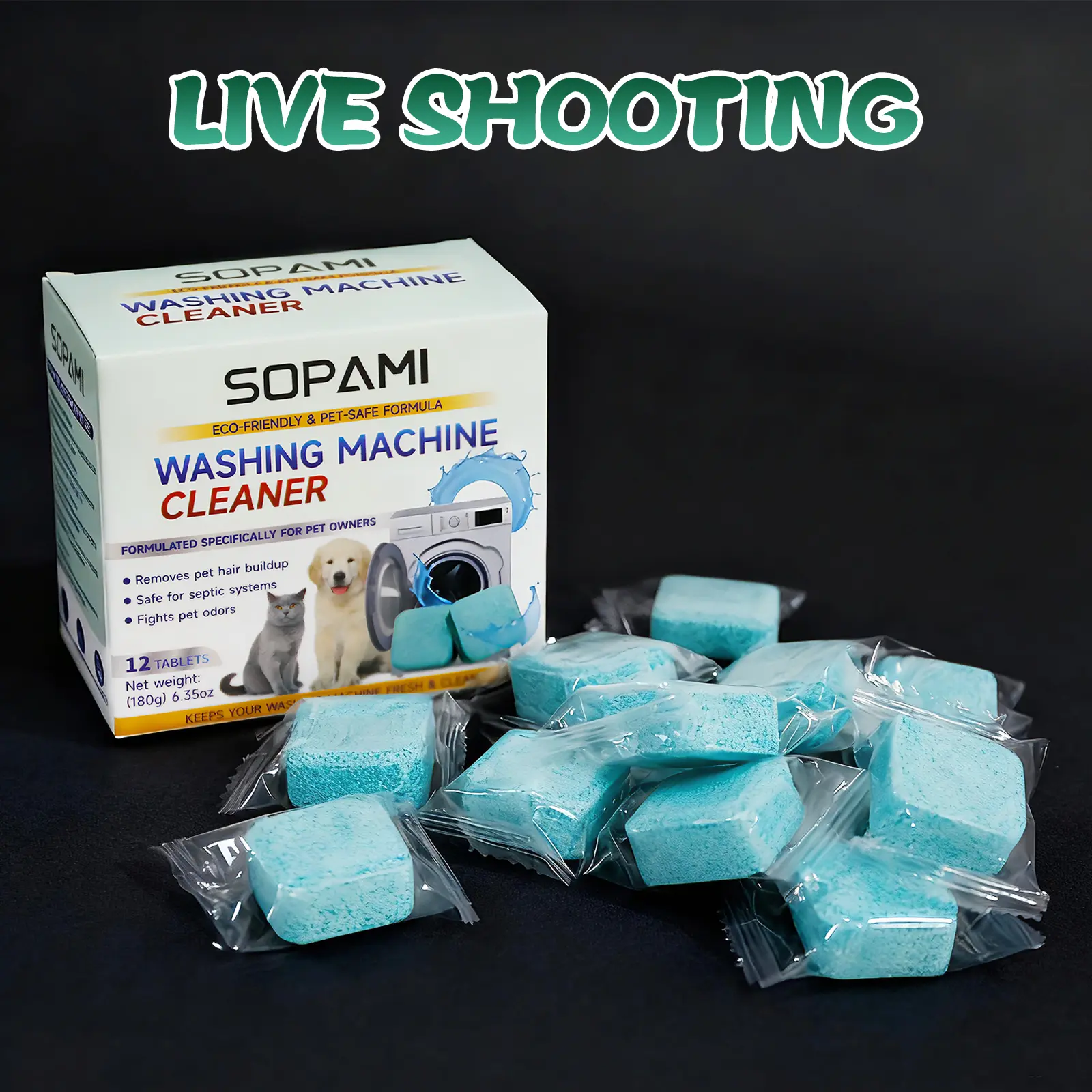 SOPAMI Washing Machine Cleaner Tablets | Pet-Safe Eco-Friendly Deep Clean, Neutralizes Odors & Hair Build-Up