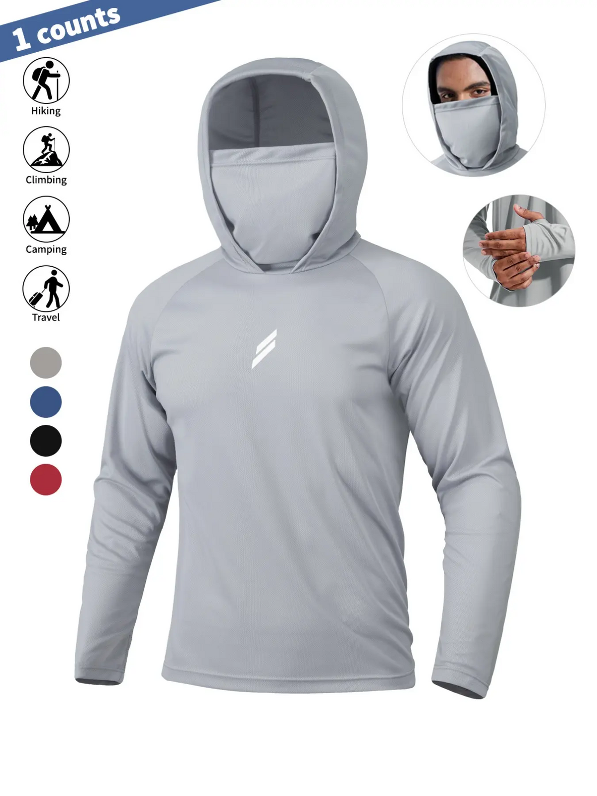 Men's UV Protection Hooded Shirt with Face Mask – Quick-Dry, Breathable | S–2XL