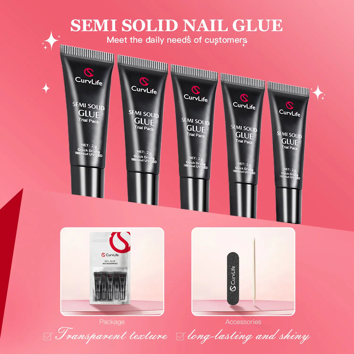 Semi-Solid Nail Glue & Remover Kit | 10-Second Quick Dry, No UV Lamp, Press-On Nails & Acrylic Tips