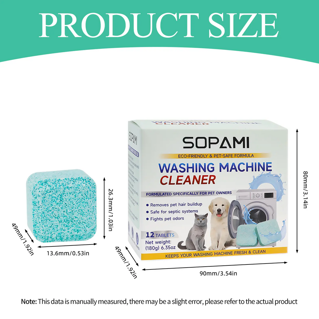 SOPAMI Washing Machine Cleaner Tablets | Pet-Safe Eco-Friendly Deep Clean, Neutralizes Odors & Hair Build-Up