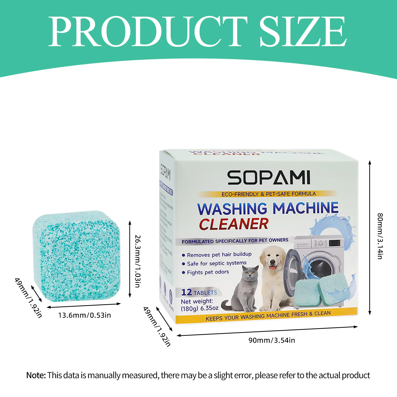 SOPAMI Washing Machine Cleaner Tablets | Pet-Safe Eco-Friendly Deep Clean, Neutralizes Odors & Hair Build-Up