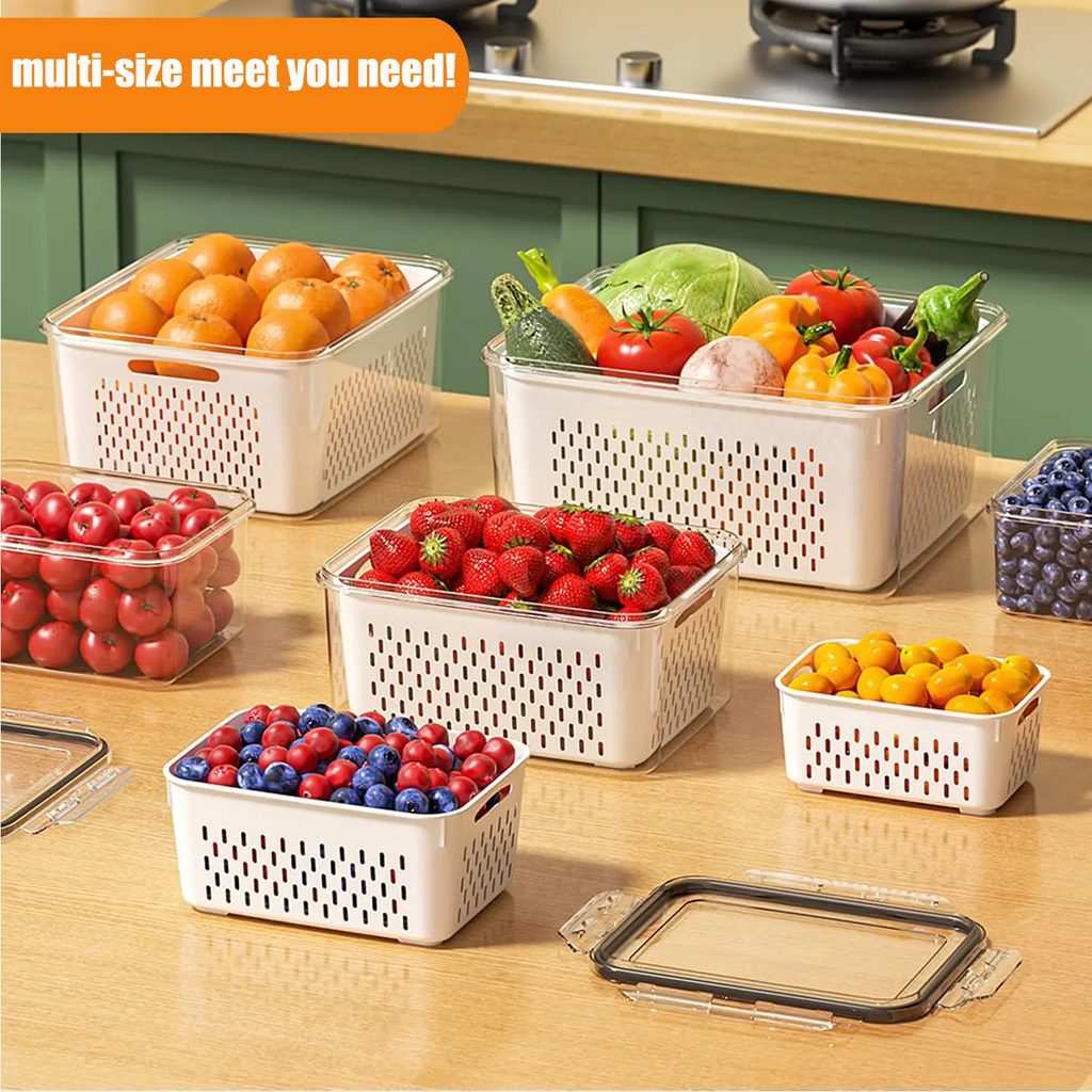 5-Pack Fridge Organizer Containers with Removable Colander – Stackable BPA-Free Food Storage for Fruits, Veggies & Meat