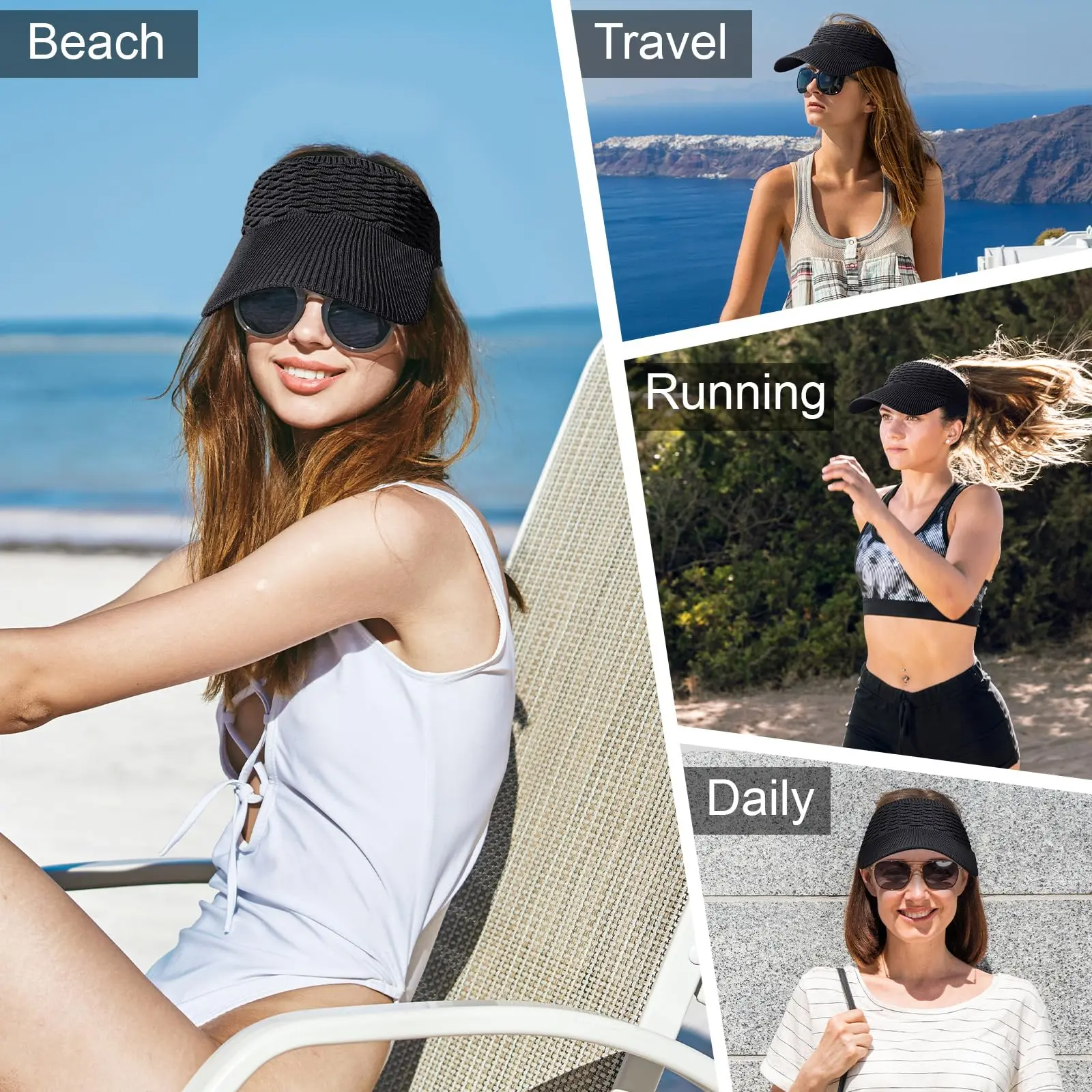 Women's High Ponytail Sun Visor Hat – Breathable UV Protection Visor for Outdoor Sports & Beach