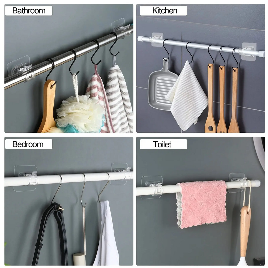 Curtain Rod Brackets with Clips – Transparent Adjustable Drapery Hooks & Rod Holders
