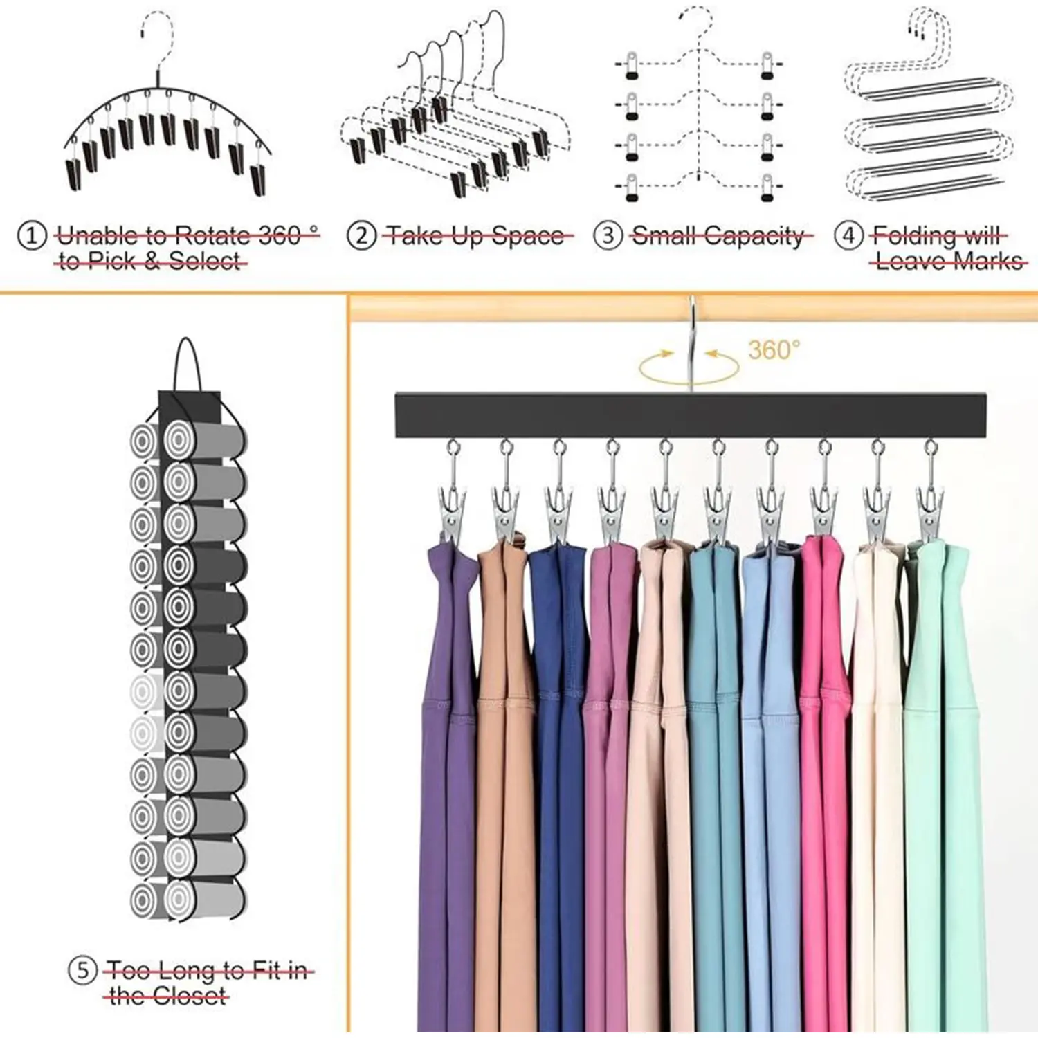 Wooden Hat Organizer with Stainless Steel Clips – Multi-Pack for Baseball Caps, Jeans & Yoga Pants