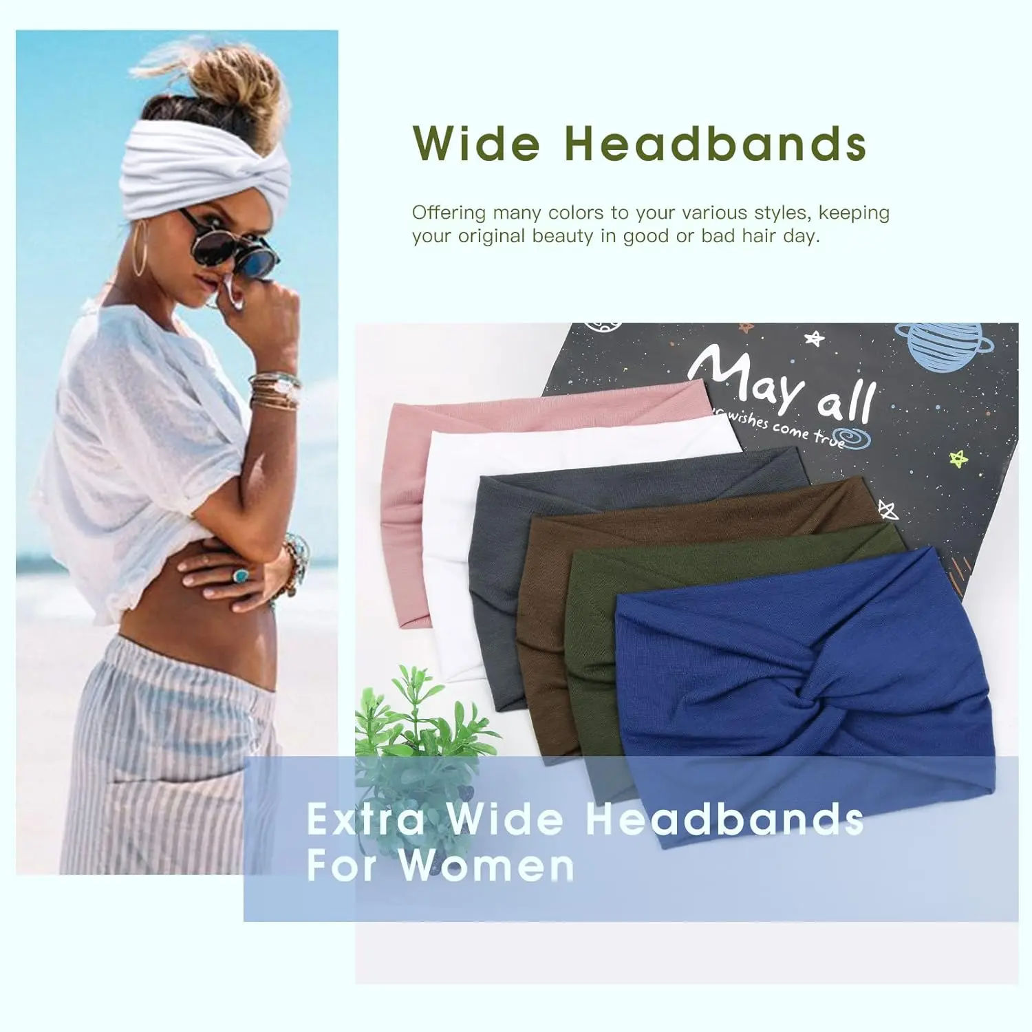 6-Pack Boho Wide Headbands for Women – Stretchy Non-Slip Workout & Yoga Hair Wraps